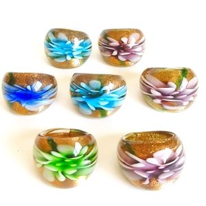 Murano Glass Italian Blown Rings BUNDLE 5 Boho Hippie Glittered